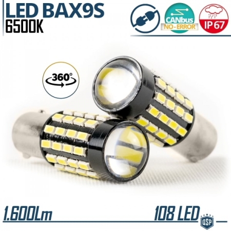1 Lampadina LED BAX9S H6W Canbus Luce 360° Bianca 